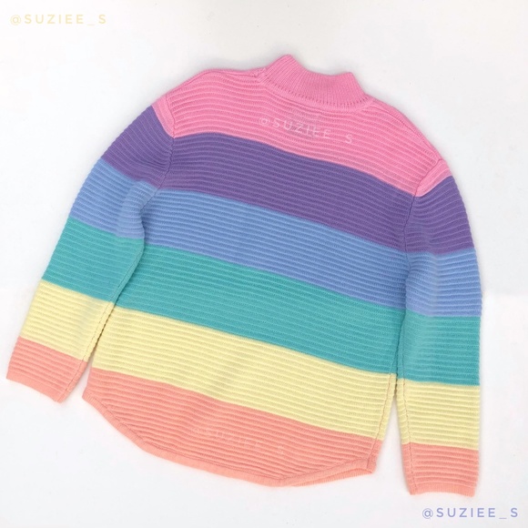 UNIF Frost Pastel Rainbow Striped Oversized Ribbed Mockneck Sweater XS - Picture 11 of 16